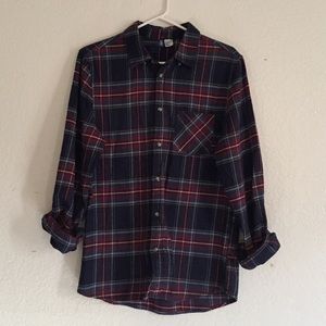 H&M Navy and Burgundy Plaid Flannel Unisex
